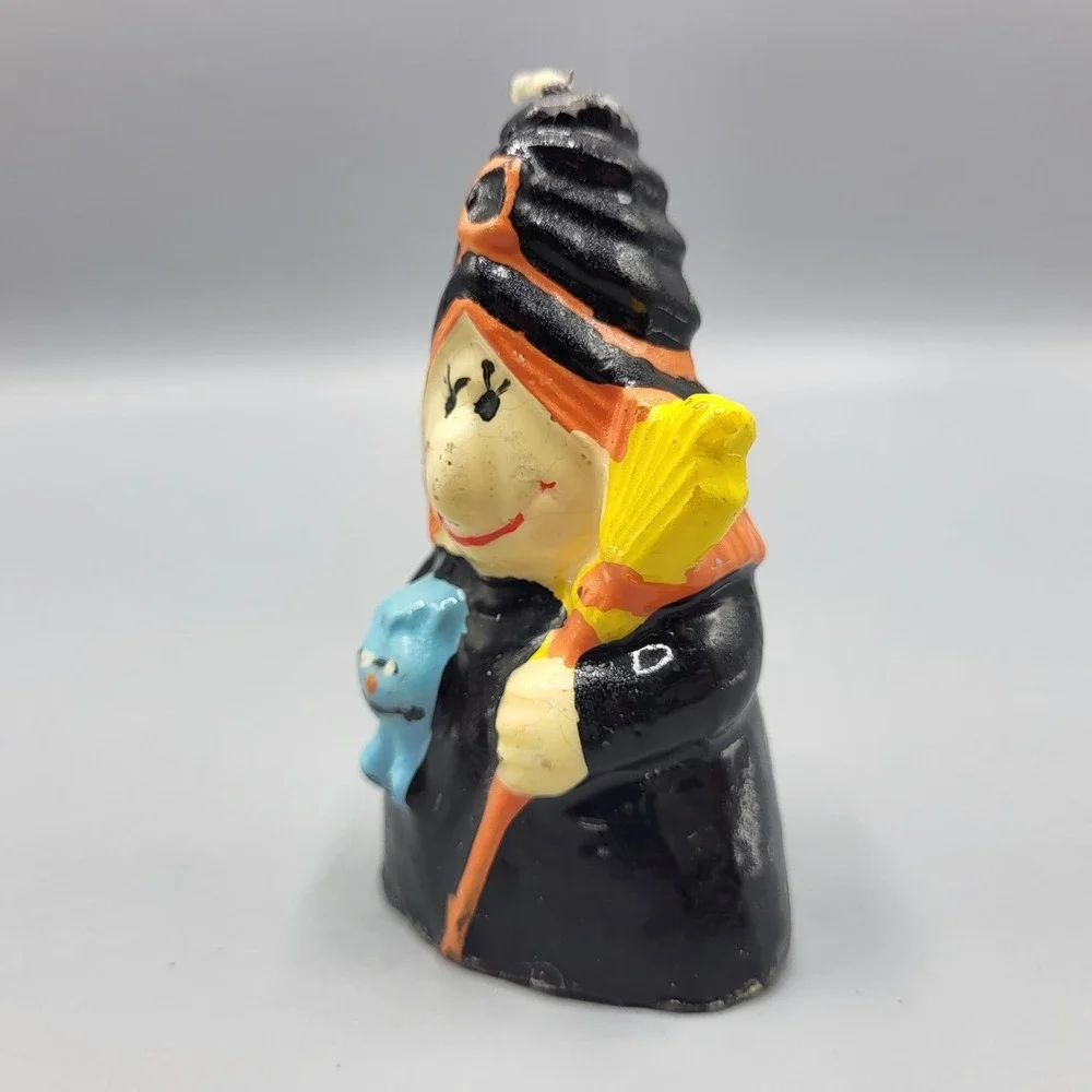 Vintage Halloween Spooky Witch Candle Figurine Small Black Orange 4